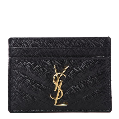 Saint Laurent Grain De Poudre Matelasse Chevron Monogram Credit Card Case Black 1 of 7