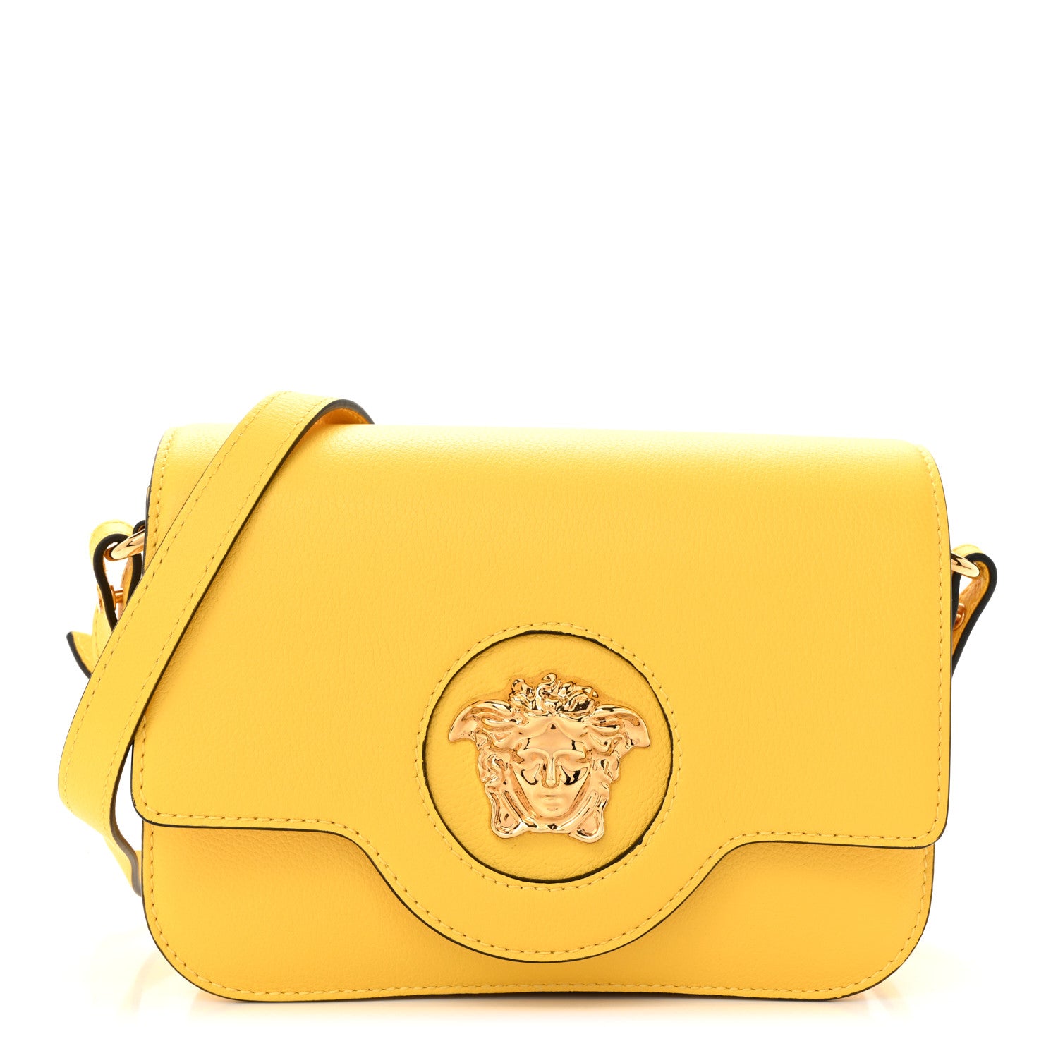 Versace Grained Calfskin La Medusa Flap Shoulder Bag Yellow 1 of 10
