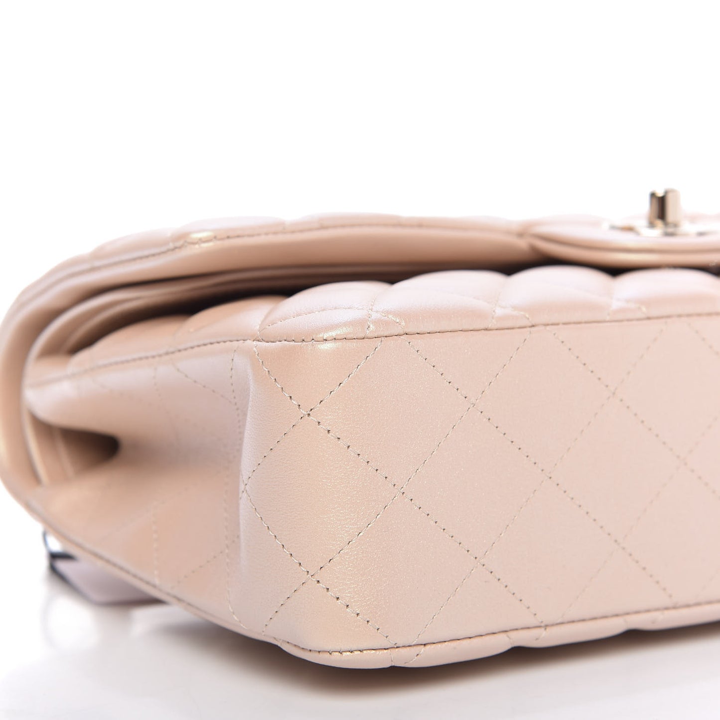 Iridescent Calfskin Quilted Medium Double Flap Beige