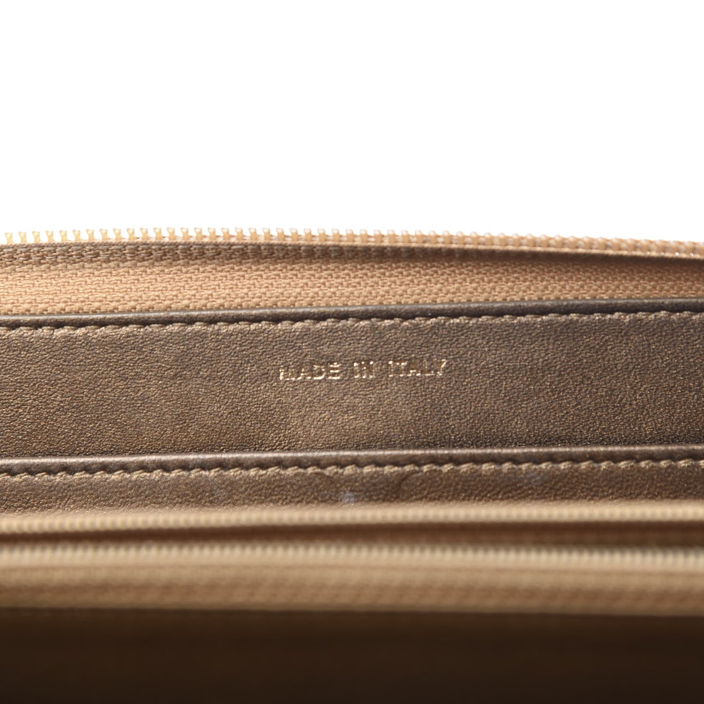 Metallic Lambskin Embossed Zip Around Wallet Bronze