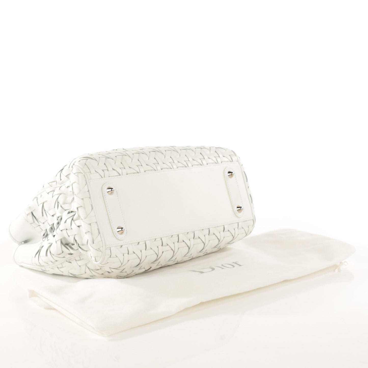 Lambskin Woven Lady Dior Avenue Tote White