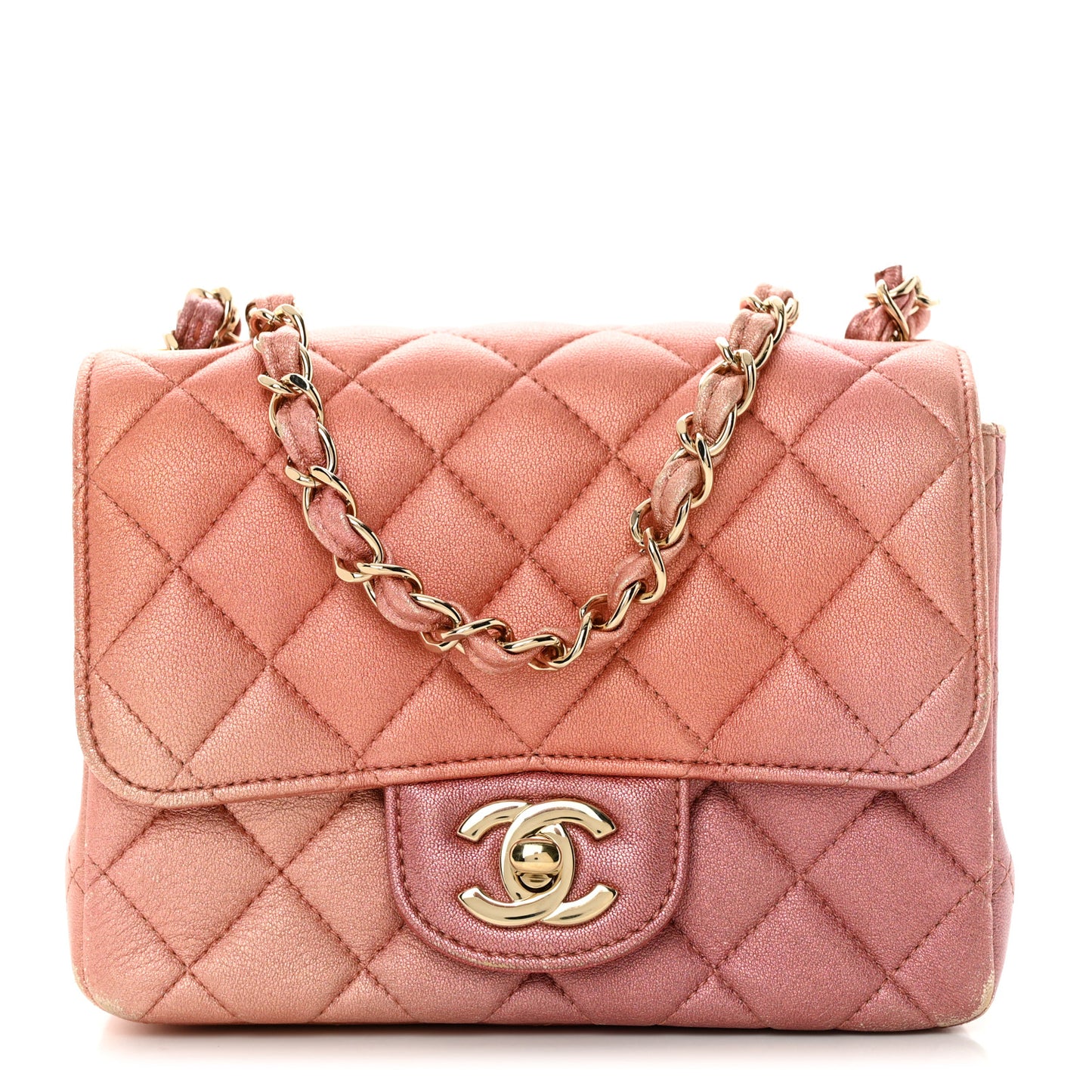 Metallic Lambskin Quilted Ombre Mini Square Flap Pink