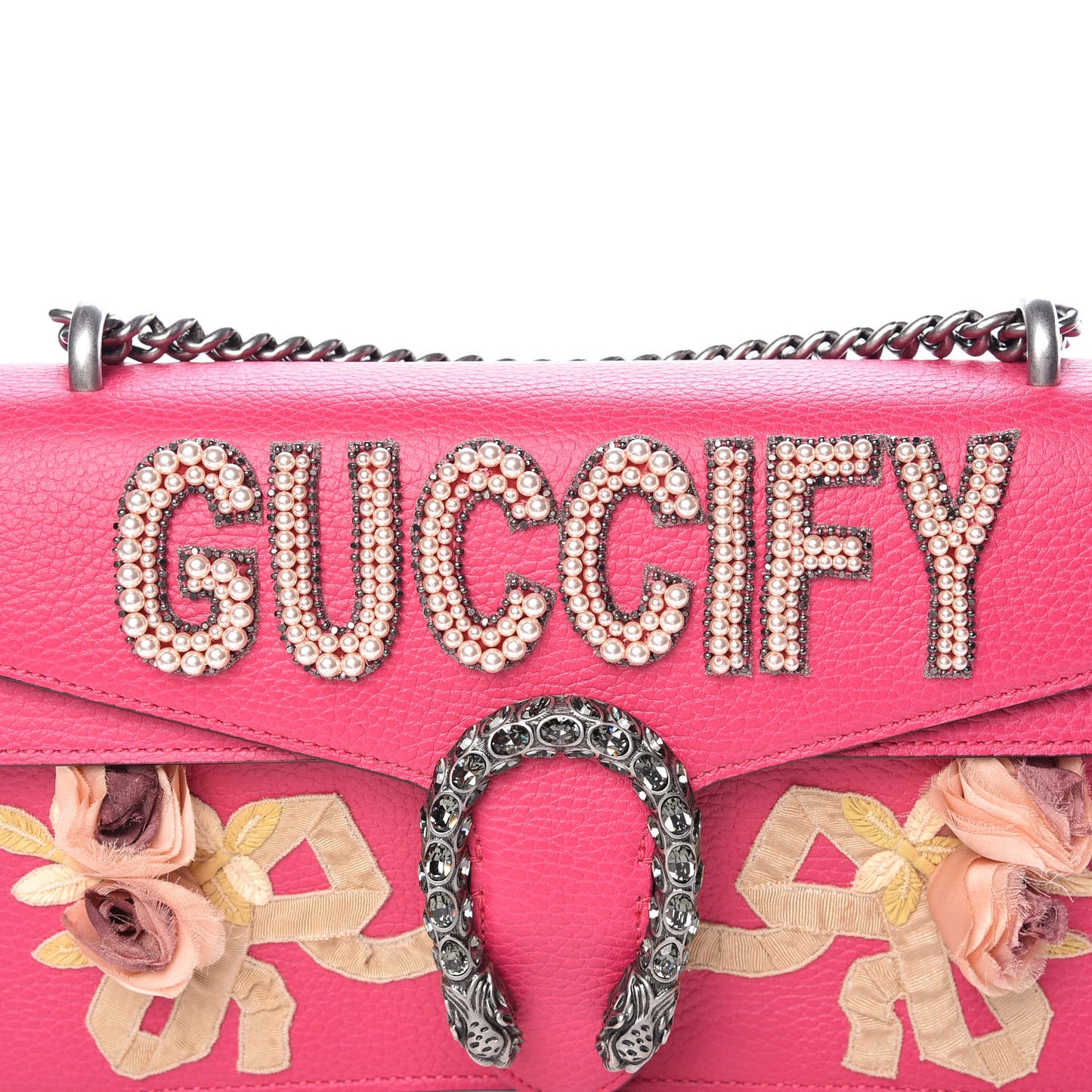 Pebbled Calfskin Embellished Guccify Small Dionysus Shoulder Bag Rosa