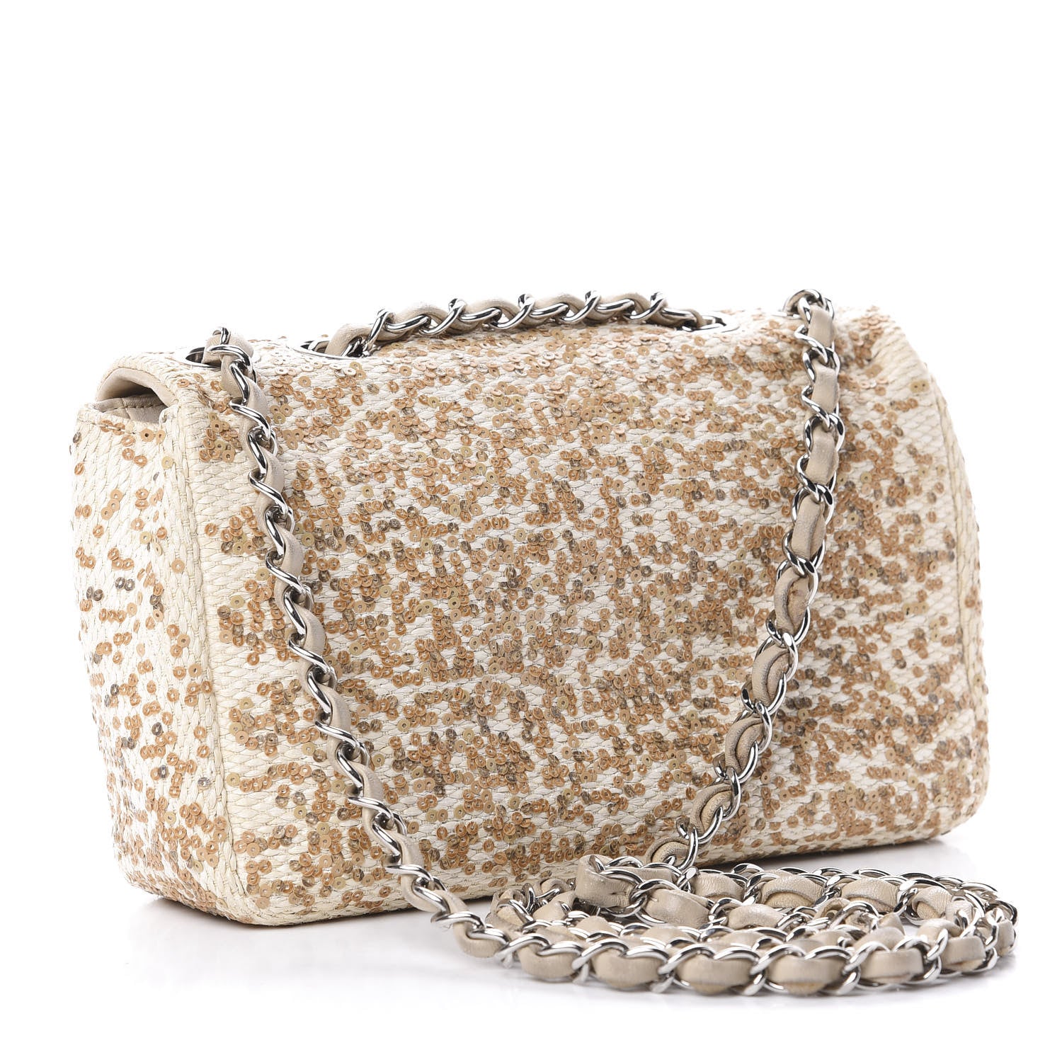 Chanel Raffia Sequin Small Single Flap Beige Gold 3 of 13
