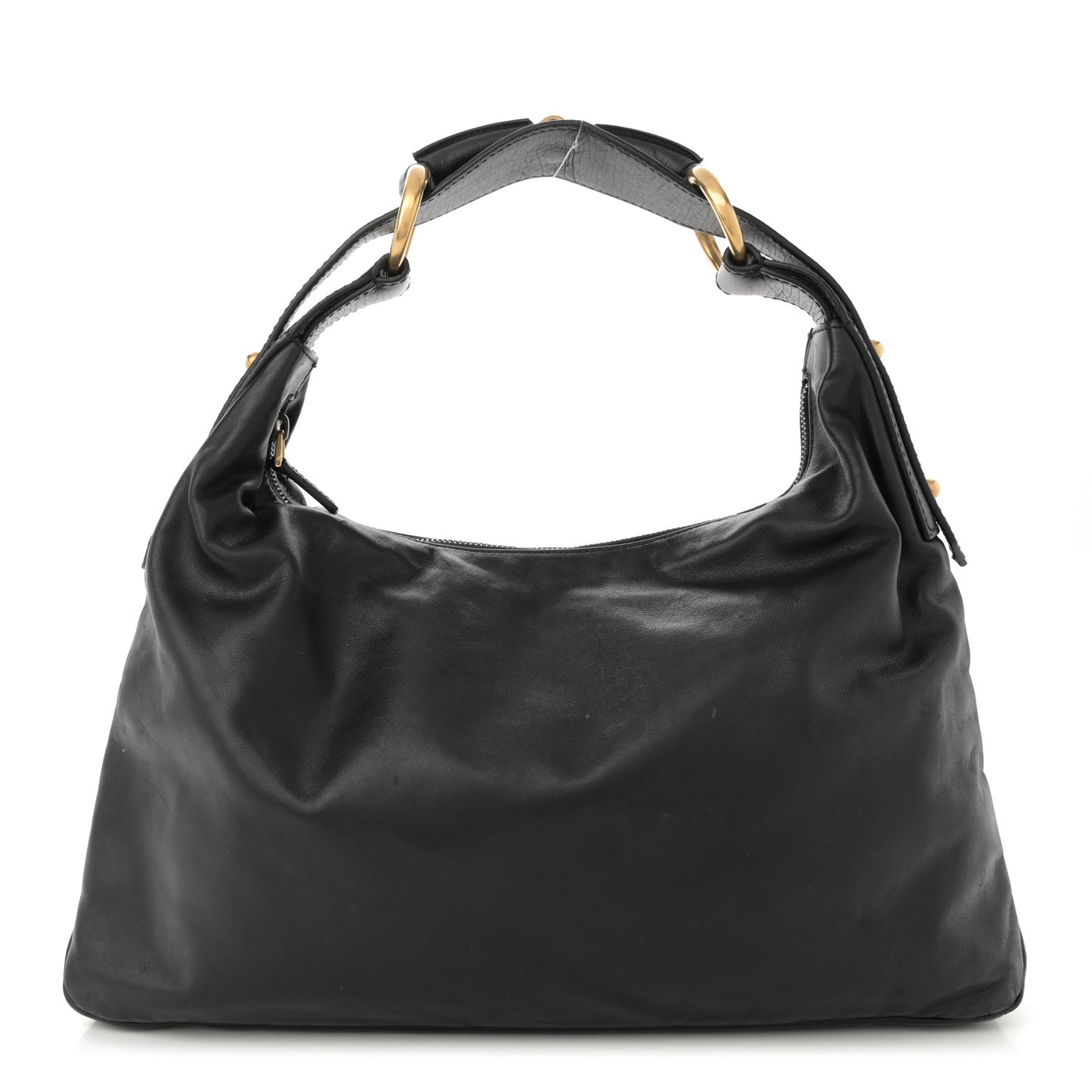 Calfskin Medium Horsebit Chain Hobo Black