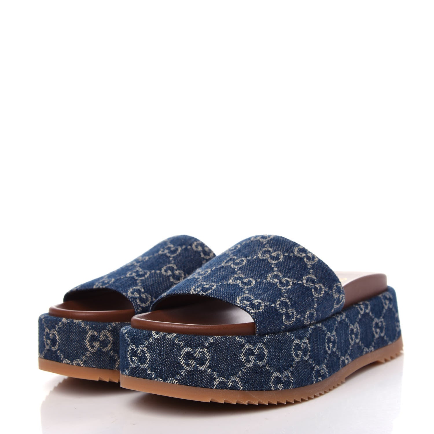 Gucci New Denim GG Monogram Angelina Platform 55mm Slide Sandals 36.5 Blue Tea 3 of 10