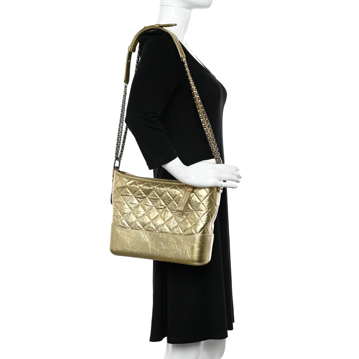 Metallic Aged Calfskin Quilted Medium Gabrielle Gold