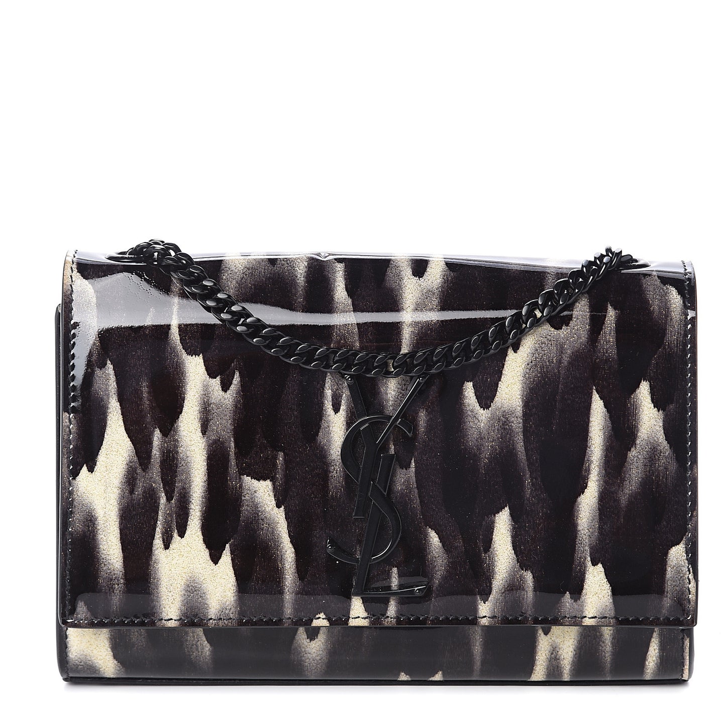 Patent Small Monogram Kate Satchel Black Ivory Gold