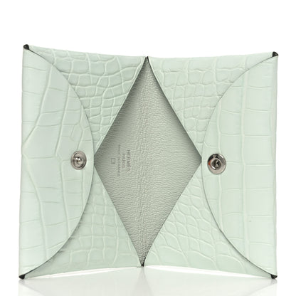 Hermes Matte Alligator Calvi Card Case Vert Peppermint 5 of 8