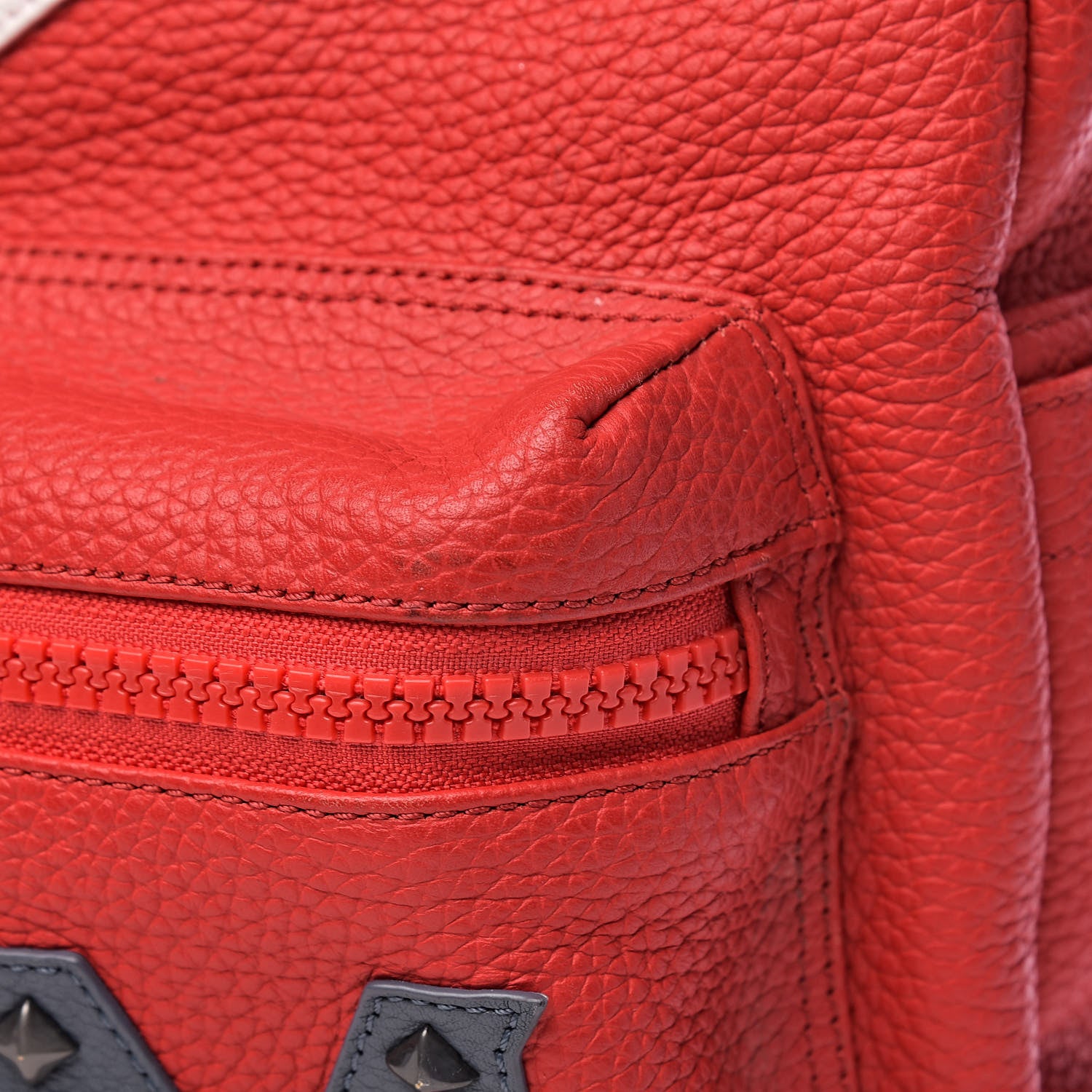 MCM Calfskin Studded Small Logo Backpack Red 6 of 11