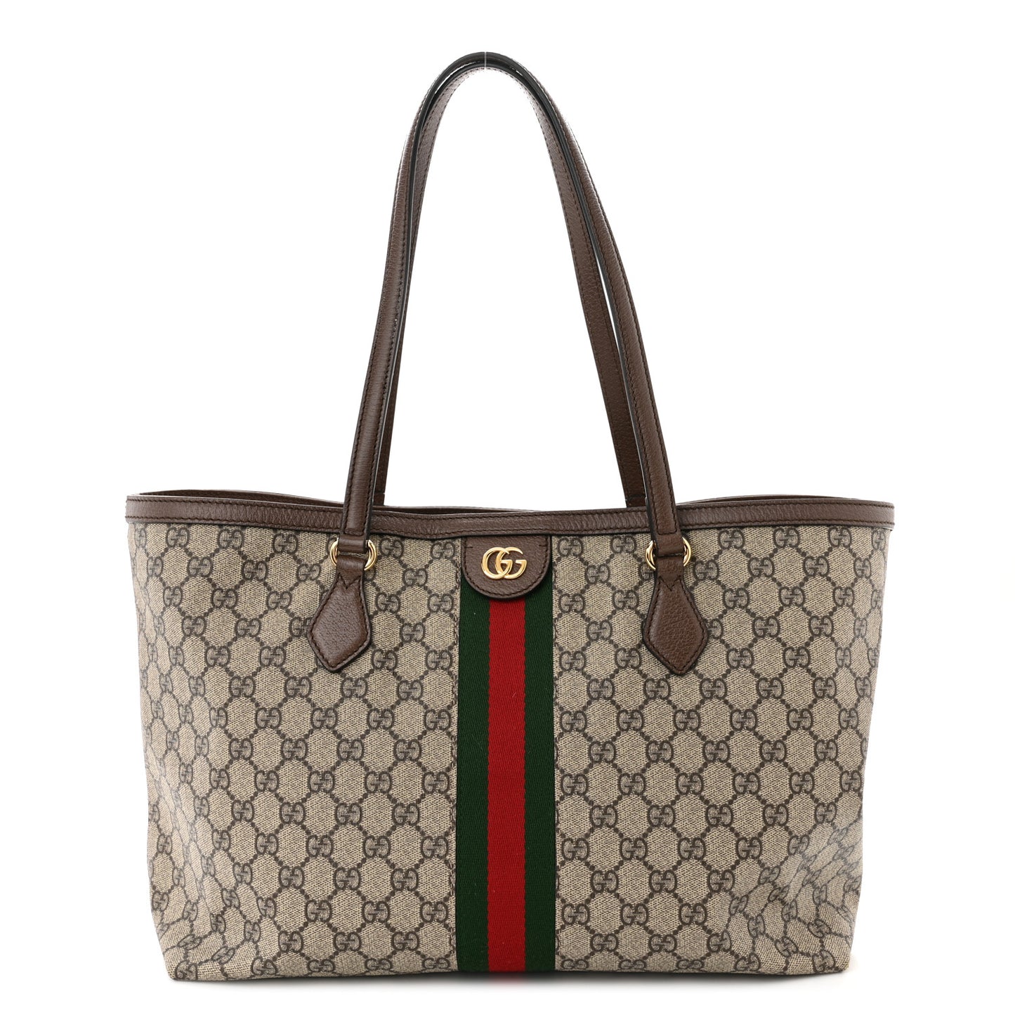 GG Supreme Monogram Textured Calfskin Web Medium Ophidia Shopping Tote Beige Ebony New Acero