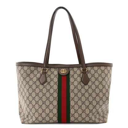 Gucci GG Supreme Monogram Textured Calfskin Web Medium Ophidia Shopping Tote Beige Ebony New Acero 1 of 10