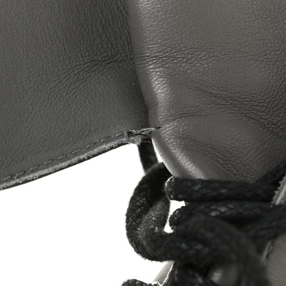 Chanel Shiny Lambskin Quilted Lace Up Combat Boots 36 Grey Black 12 of 13
