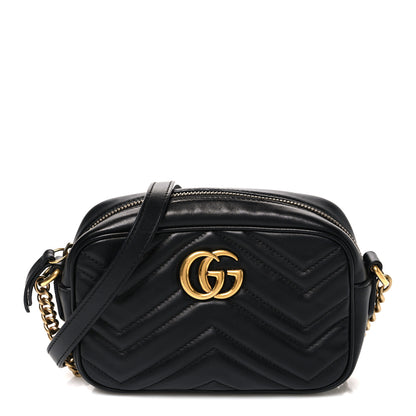 Gucci Calfskin Matelasse Mini GG Marmont Chain Shoulder Bag Black 1 of 10