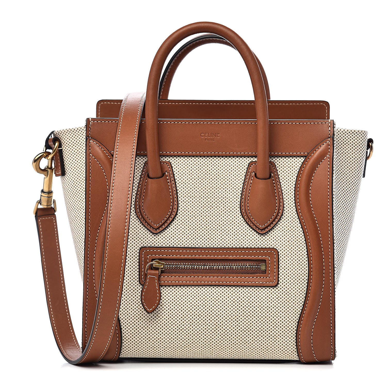 Celine Textile Smooth Calfskin Nano Luggage Tan White 1 of 12
