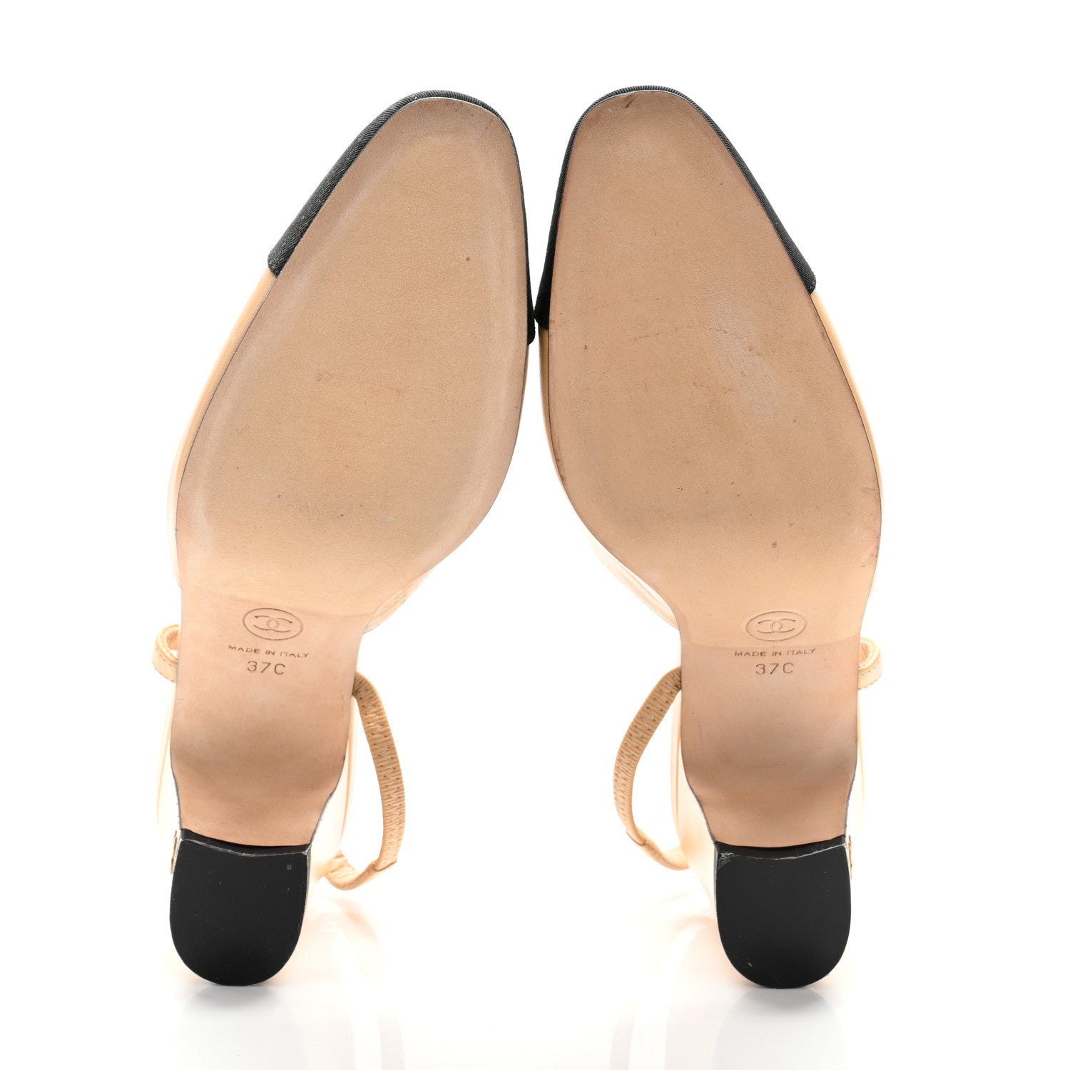 Chanel Goatskin Grosgrain Cap Toe CC Slingback Pumps 37 Beige