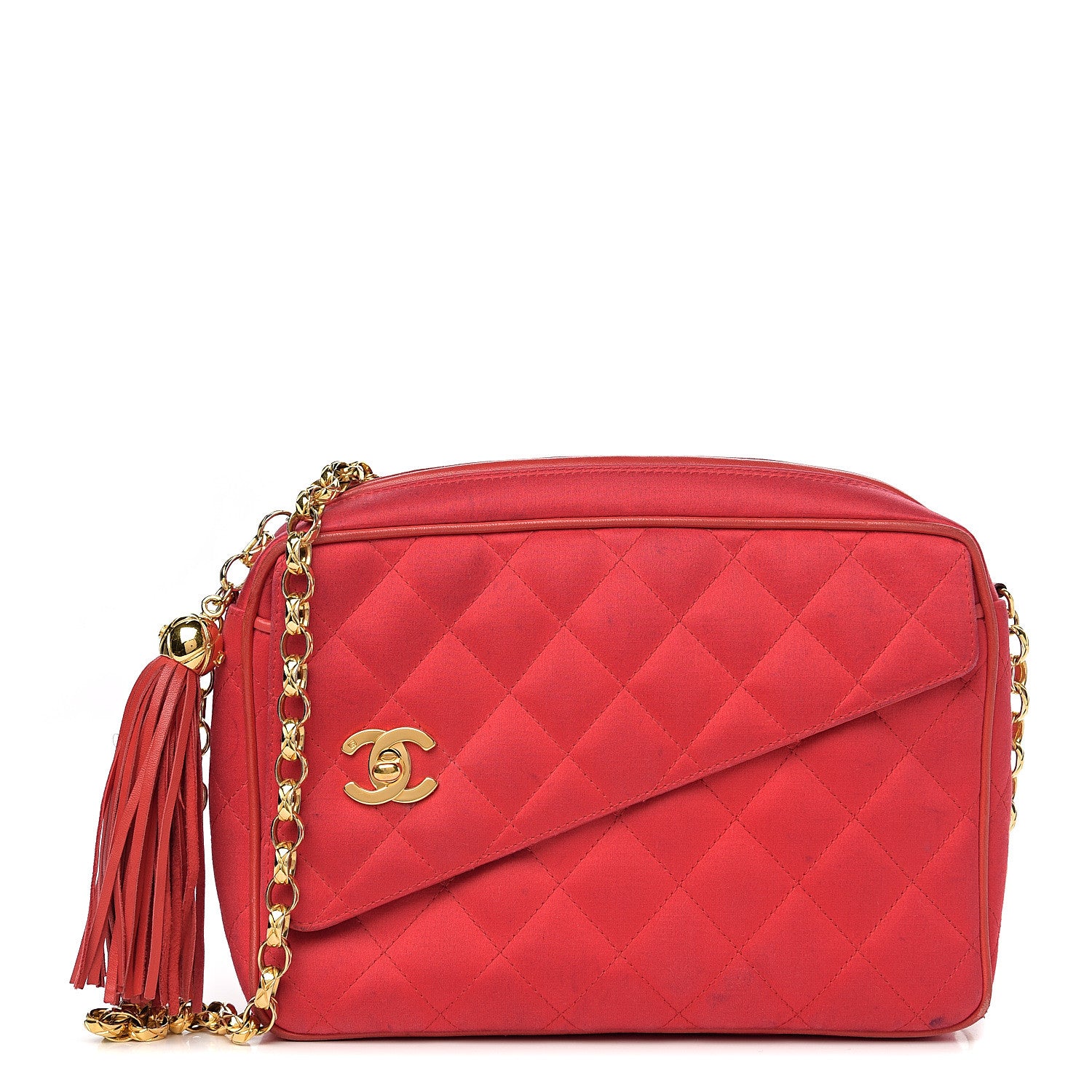 Chanel Satin Quilted CC Tassel Camera Case Red 1 of 15