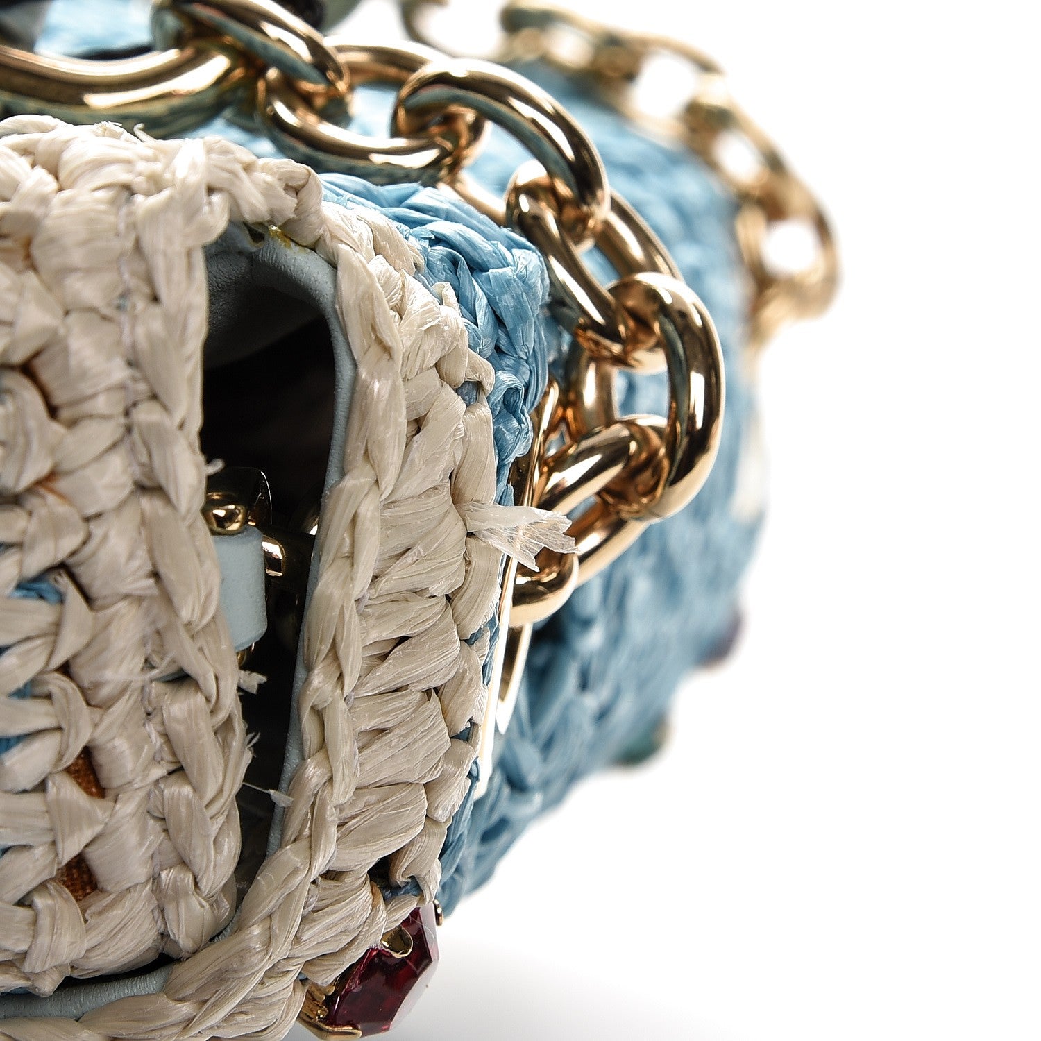 Dolce & Gabbana Raffia Studded Miss Charles Flap Shoulder Bag Sky Naked 7 of 8
