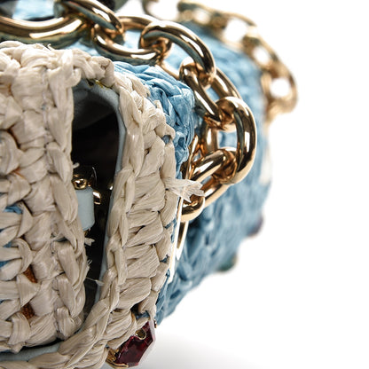 Dolce & Gabbana Raffia Studded Miss Charles Flap Shoulder Bag Sky Naked 7 of 8