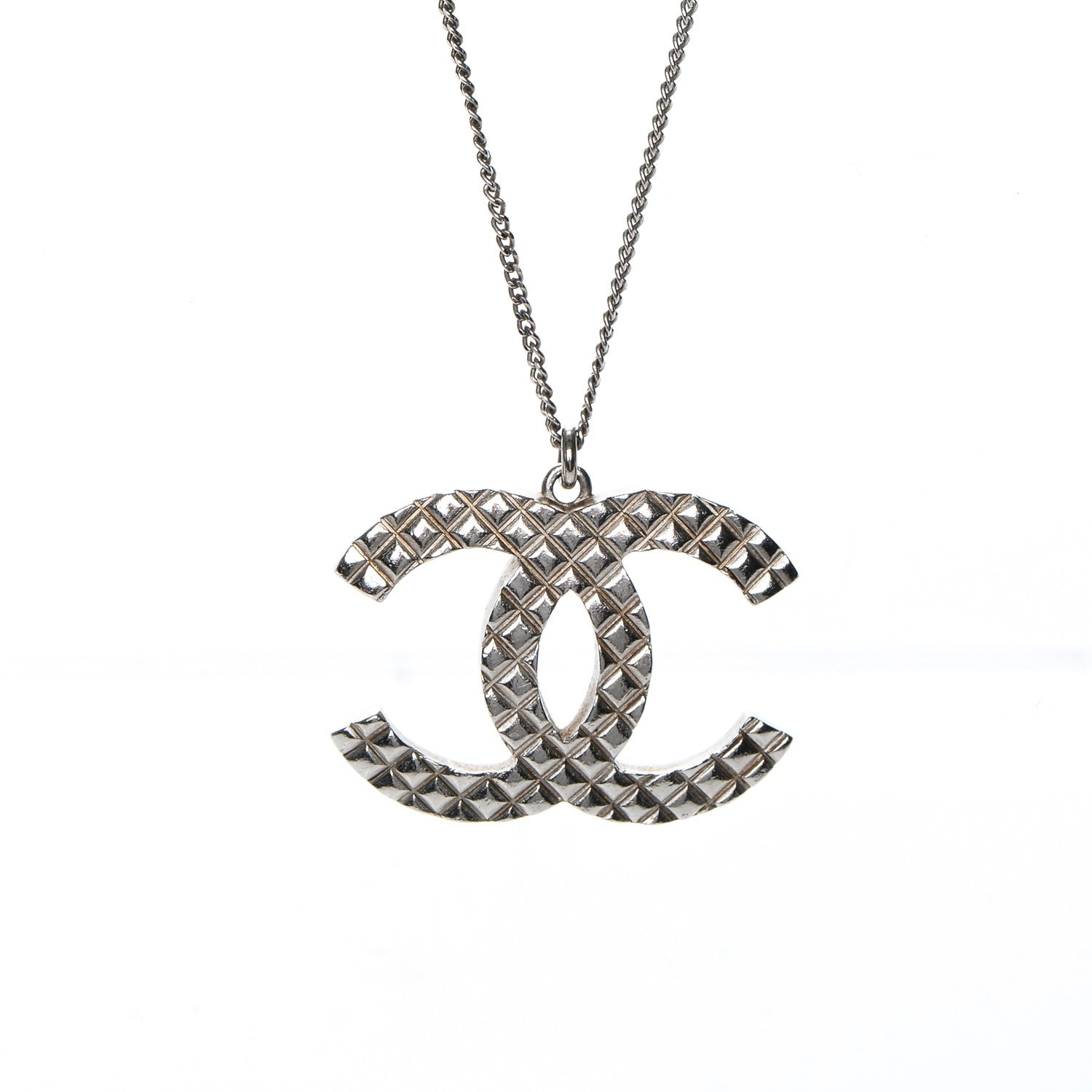 Chanel Quilted CC Pendant Necklace Silver 3 of 7