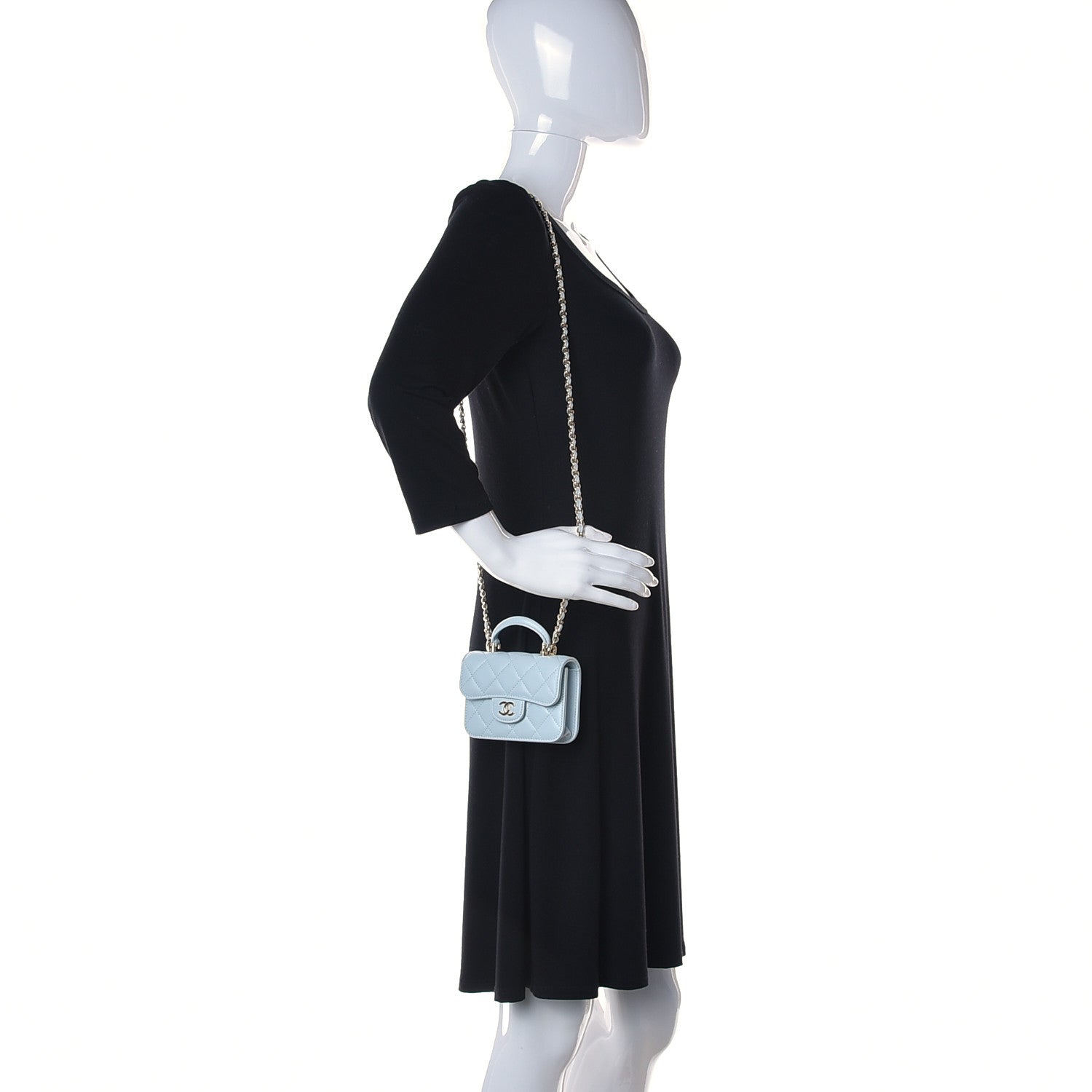 Chanel Lambskin Quilted Top Handle Flap Coin Purse With Chain Light Blue 2 of 12