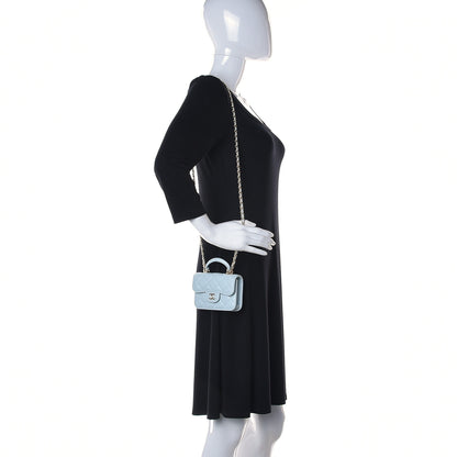 Chanel Lambskin Quilted Top Handle Flap Coin Purse With Chain Light Blue 2 of 12