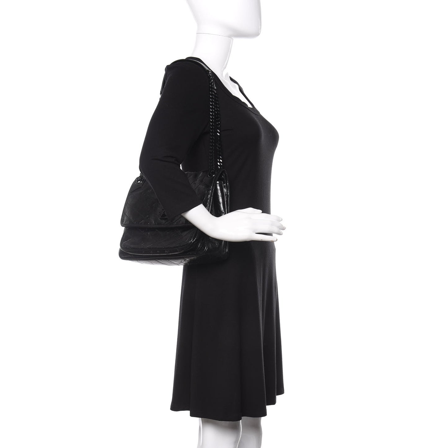 Crinkled Calfskin Matelasse Monogram Medium Niki Chain Satchel Black