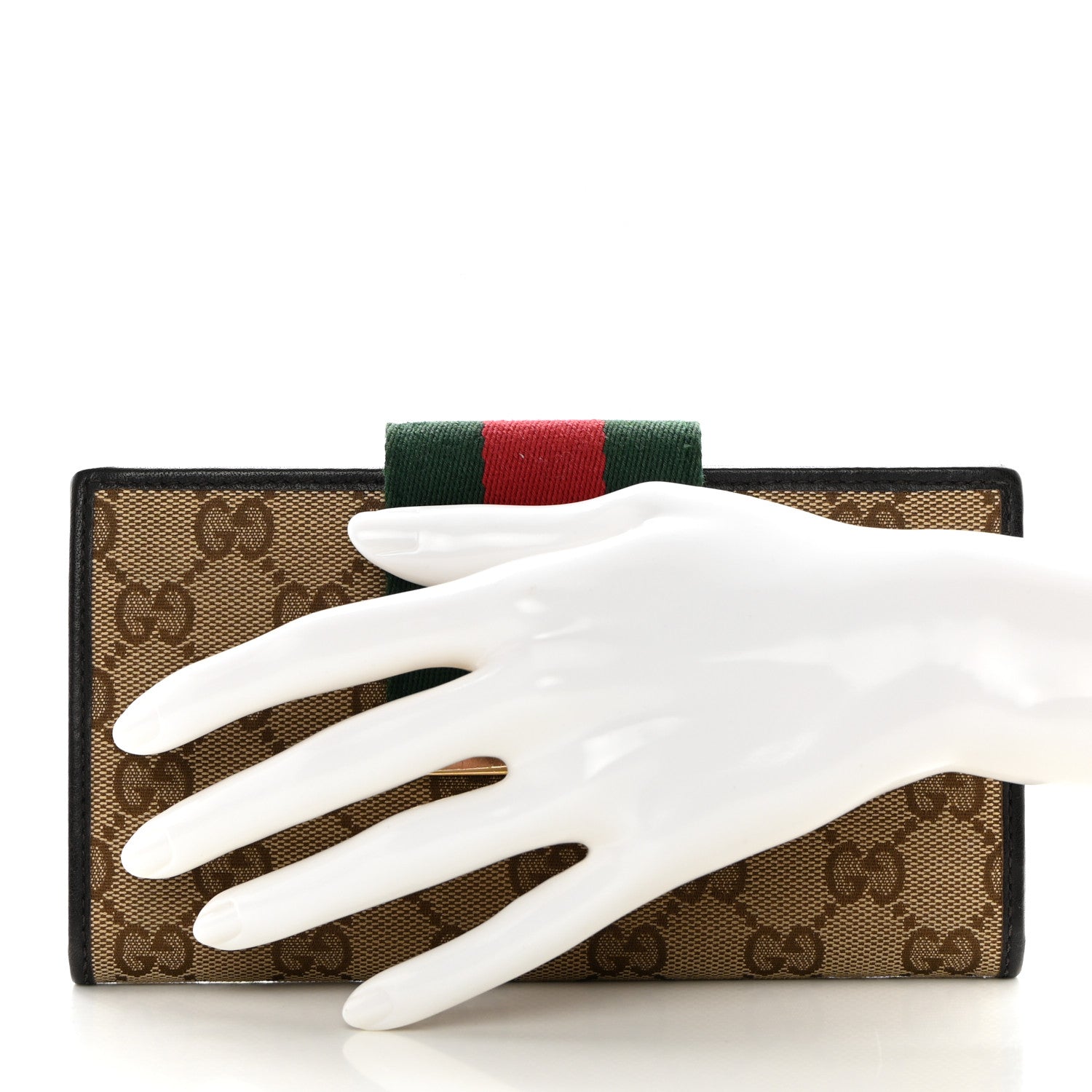 Gucci Monogram Calfskin Ladies Web Continental Wallet Beige Ebony Cocoa 2 of 8
