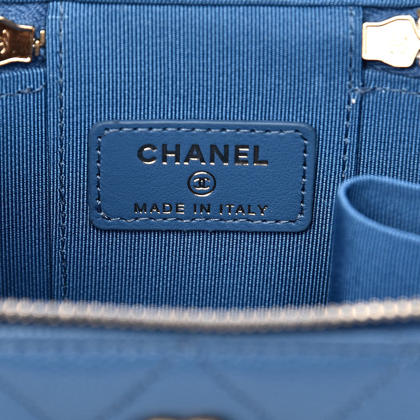 Caviar Quilted Mini Vanity Case With Chain Blue