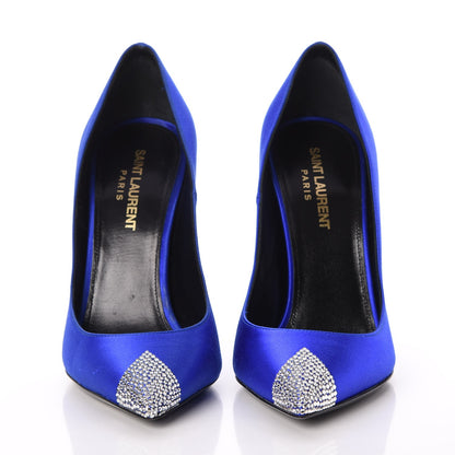 Saint Laurent Satin Crystal Embellished Tower 110 Pump 36 Blue 2 of 9