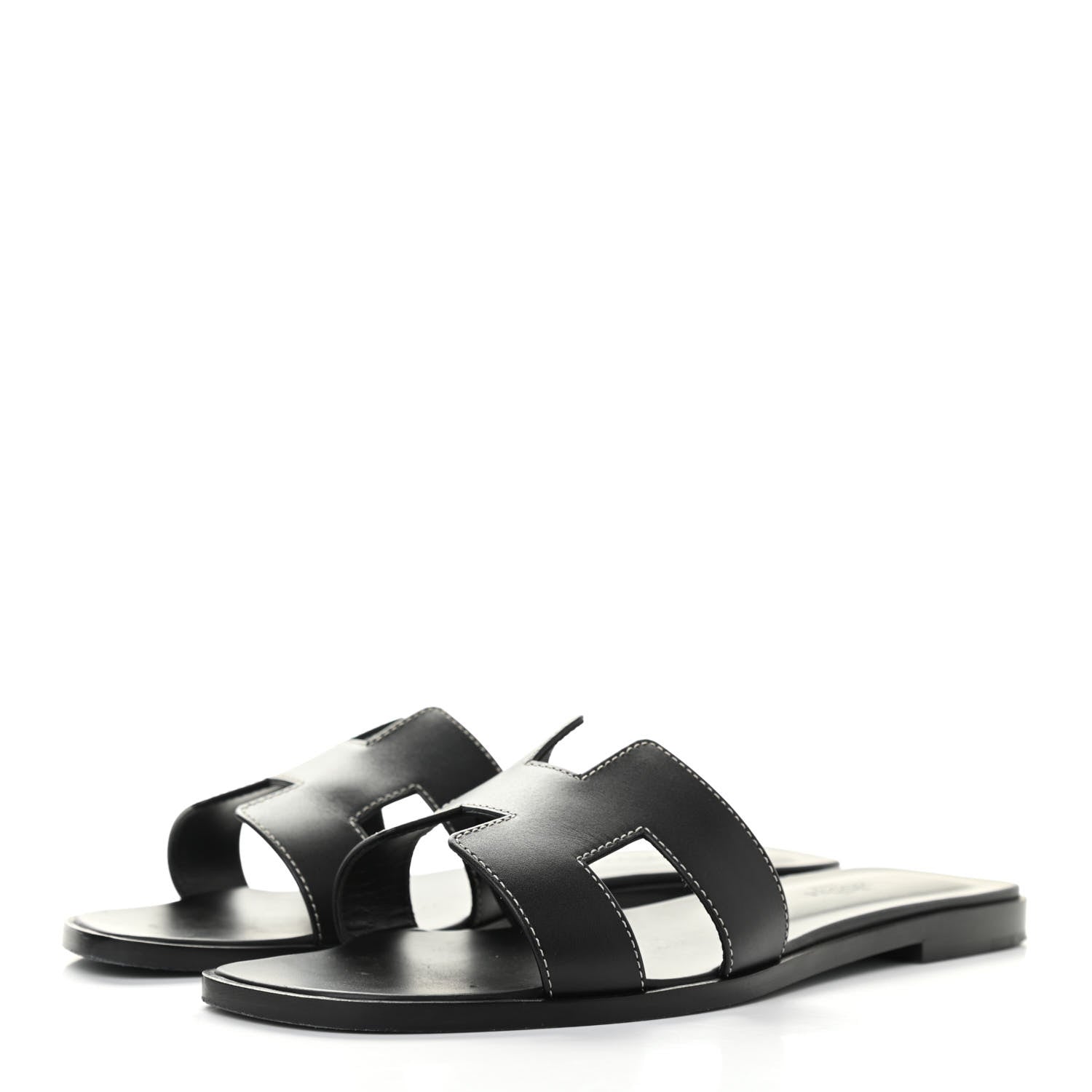 Hermes Box Calfskin Oran Sandals 39.5 Black 3 of 15