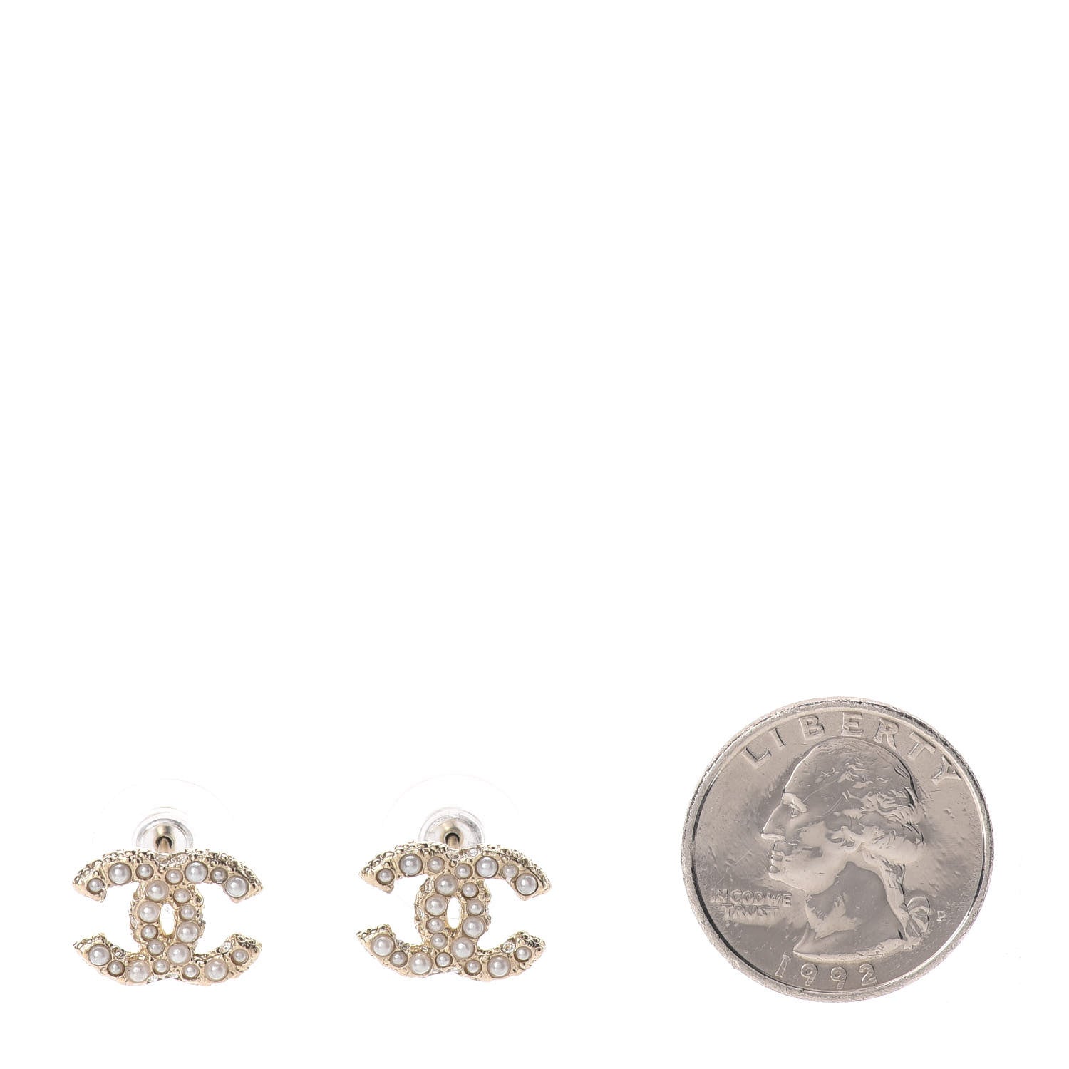 Chanel Pearl Crystal CC Stud Earrings Gold 2 of 5