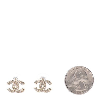 Chanel Pearl Crystal CC Stud Earrings Gold 2 of 5