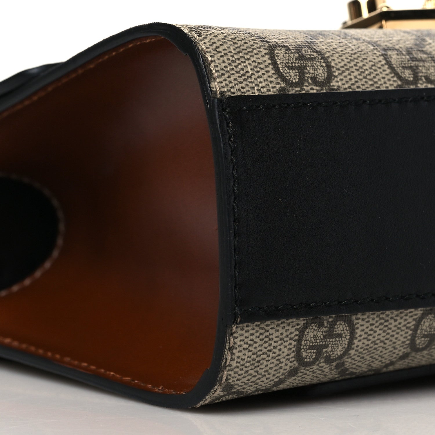 Gucci GG Supreme Monogram Calfskin Small Padlock Shoulder Bag Beige Black Cuir 9 of 12
