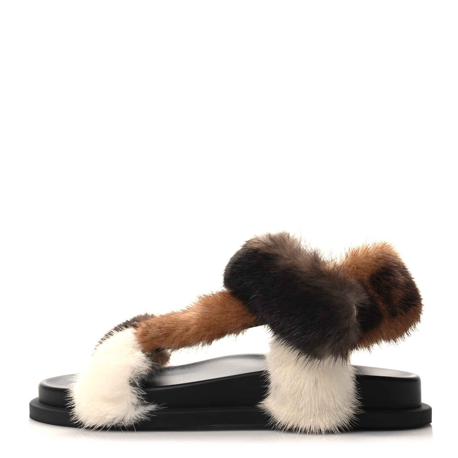 Fendi Mink Fur FF Fendi Feel Sandals 35 Mogano Brown Perla Tobacco Black 1 of 9