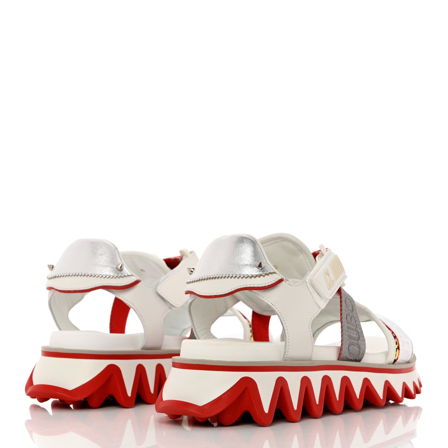 Christian Louboutin Calfskin Raffia Nylon Mens Summer Loubishark Sandals 42 White Multicolor 4 of 10