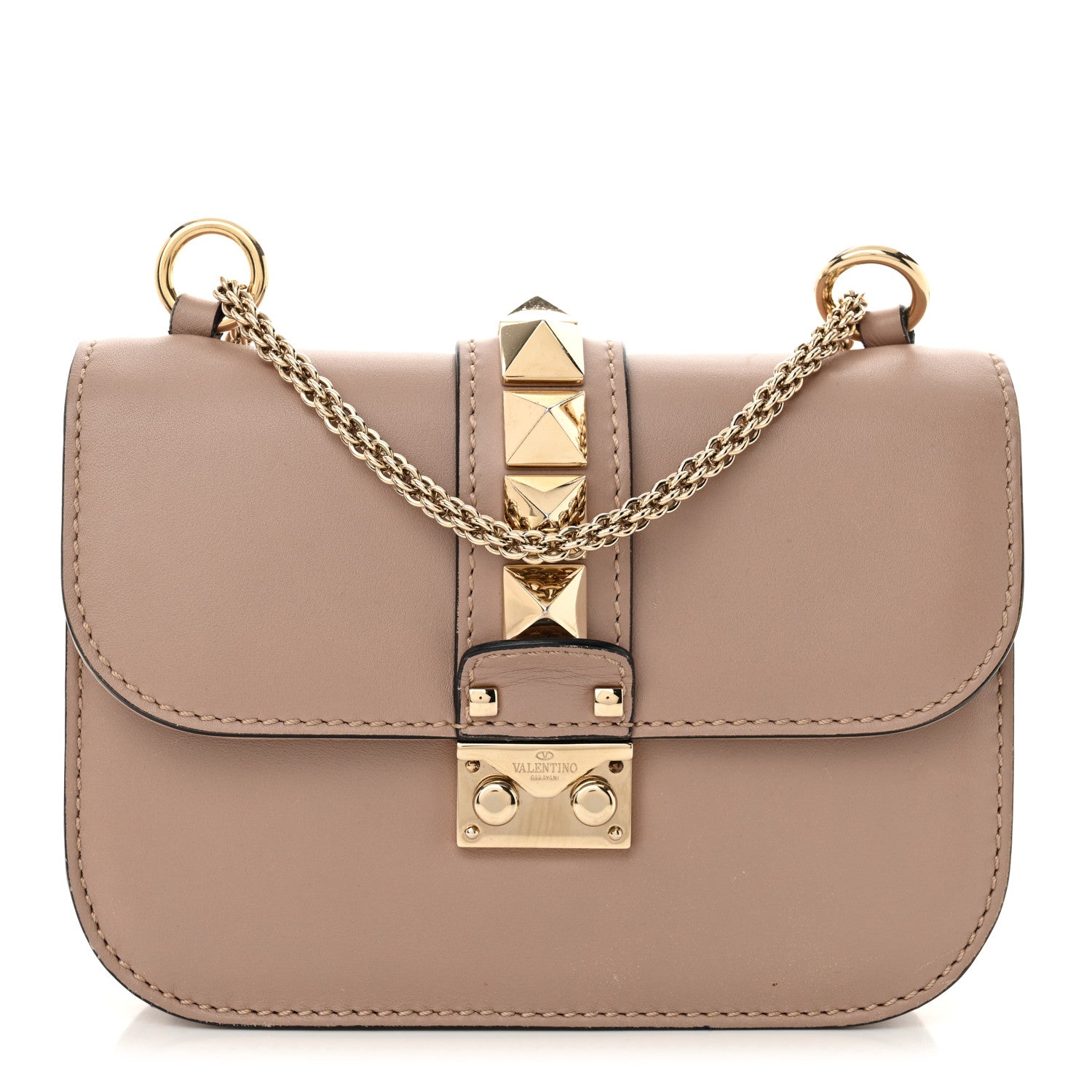 Valentino Garavani Vitello Small Glam Lock Rockstud Flap Poudre 1 of 13