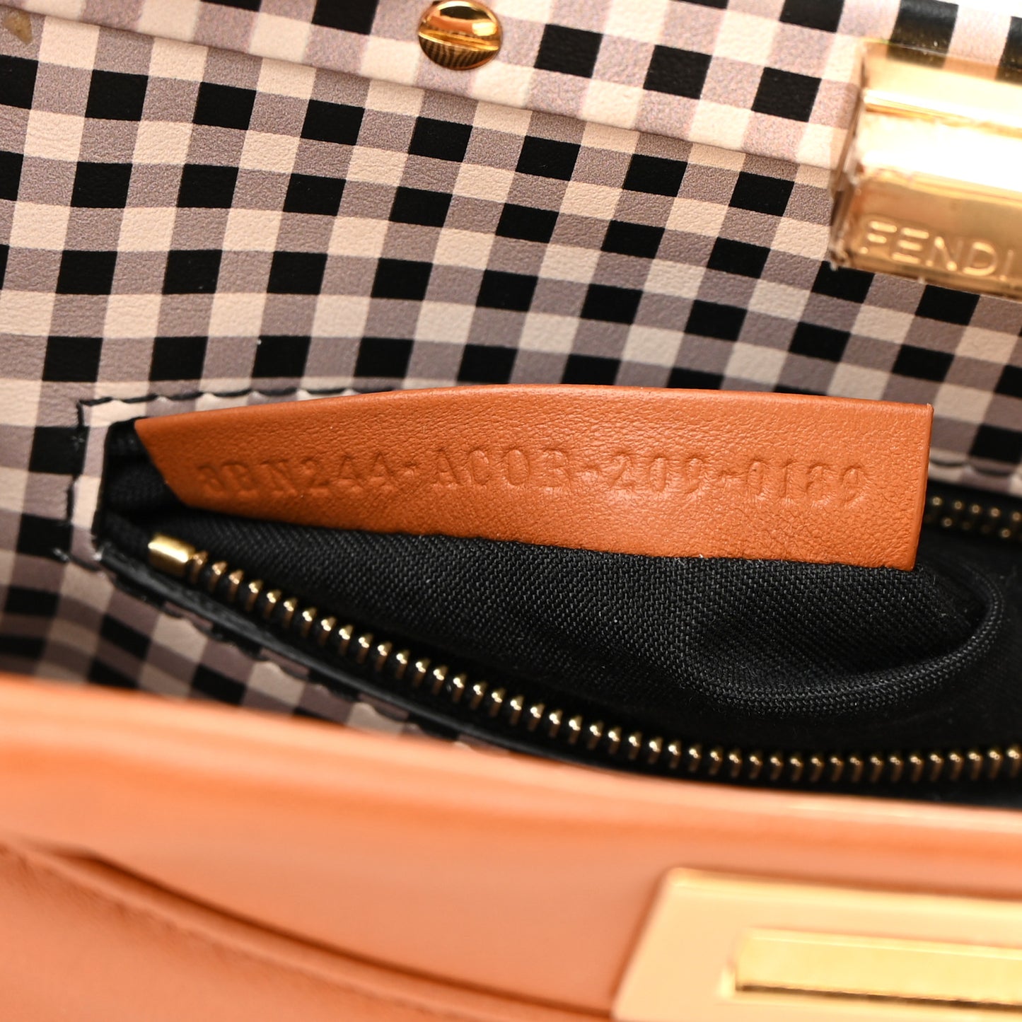 Nappa Vitello Century Gingham Embossed Mini Peekaboo Iconic Satchel Brandy White Black
