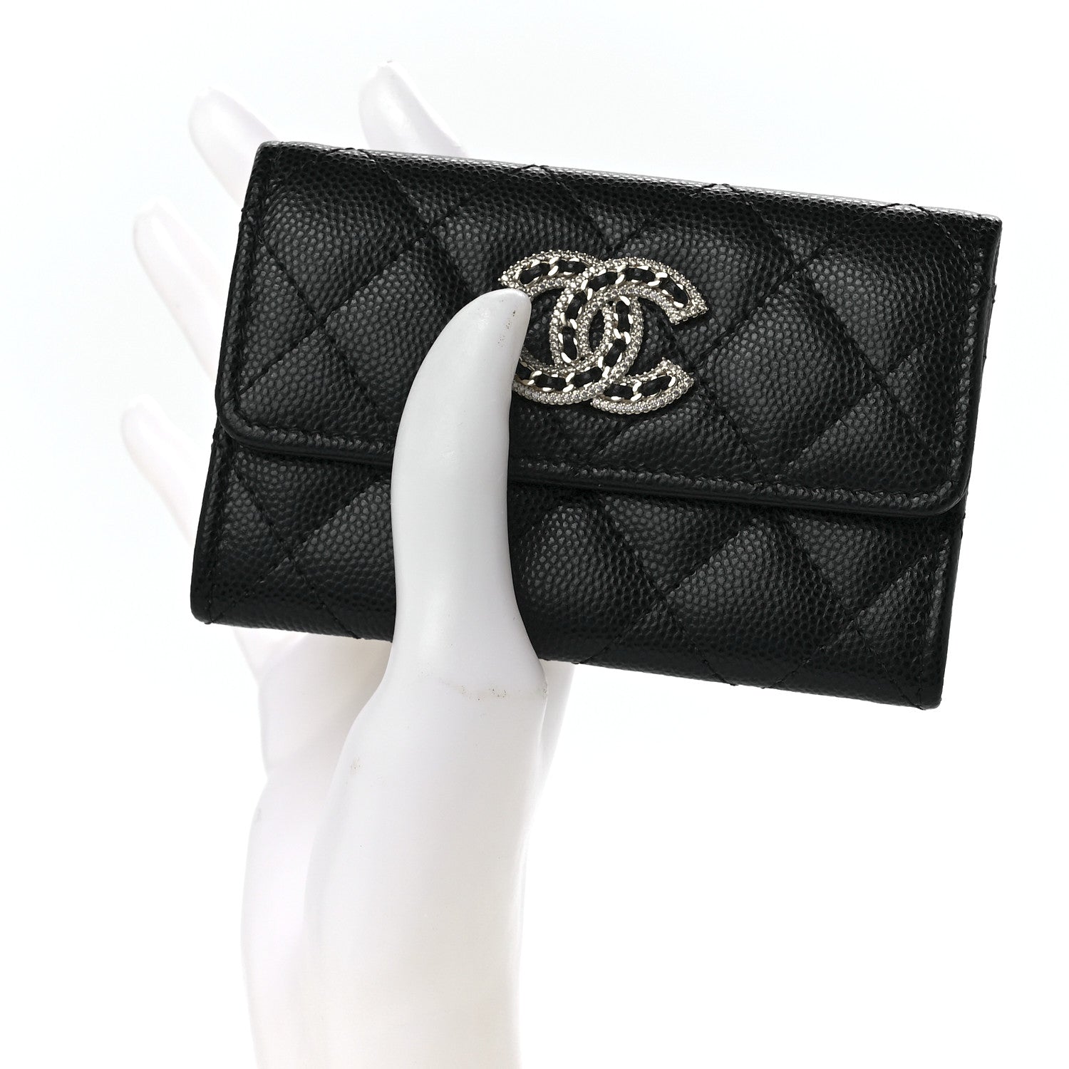 Chanel Caviar Quilted Crystal CC Flap Card Holder Black 2 of 13