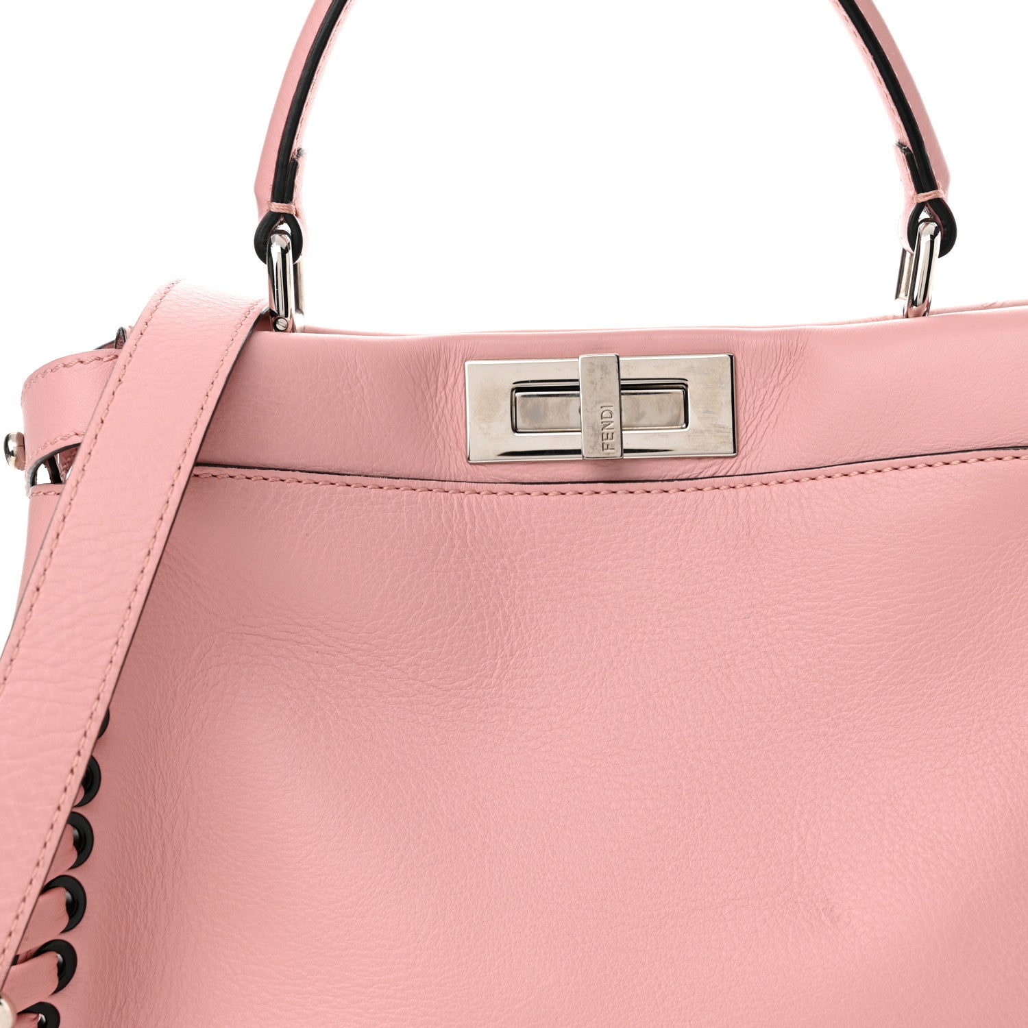 Fendi Vitello Seta Lace Up Medium Peekaboo Iconic Satchel Bubblegum 9 of 17