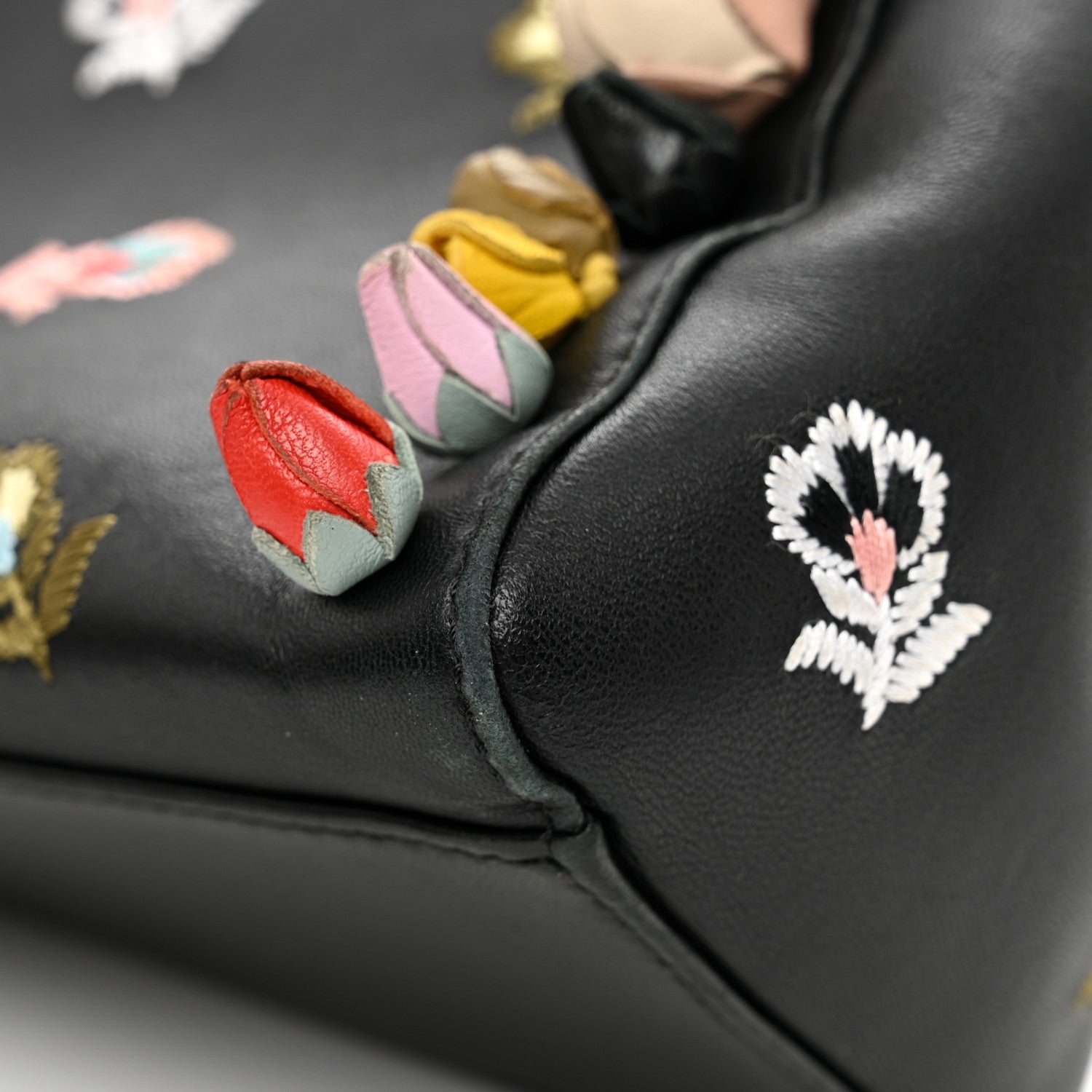 Fendi Nappa Rosebud Embroidered Mini Peekaboo Iconic Satchel Black Multicolor 10 of 12