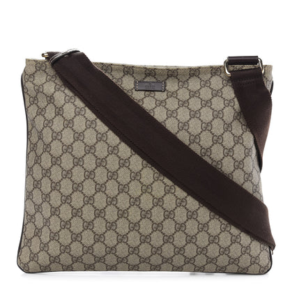 Gucci GG Supreme Monogram Medium Flat Messenger Bag Dark Brown 1 of 10