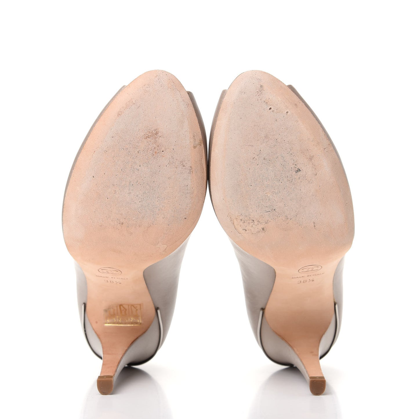 Lambskin CC Peep Toe Pumps 38.5 Beige