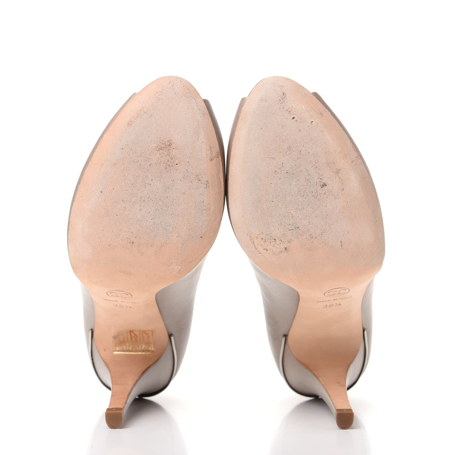 Chanel Lambskin CC Peep Toe Pumps 38.5 Beige 6 of 13