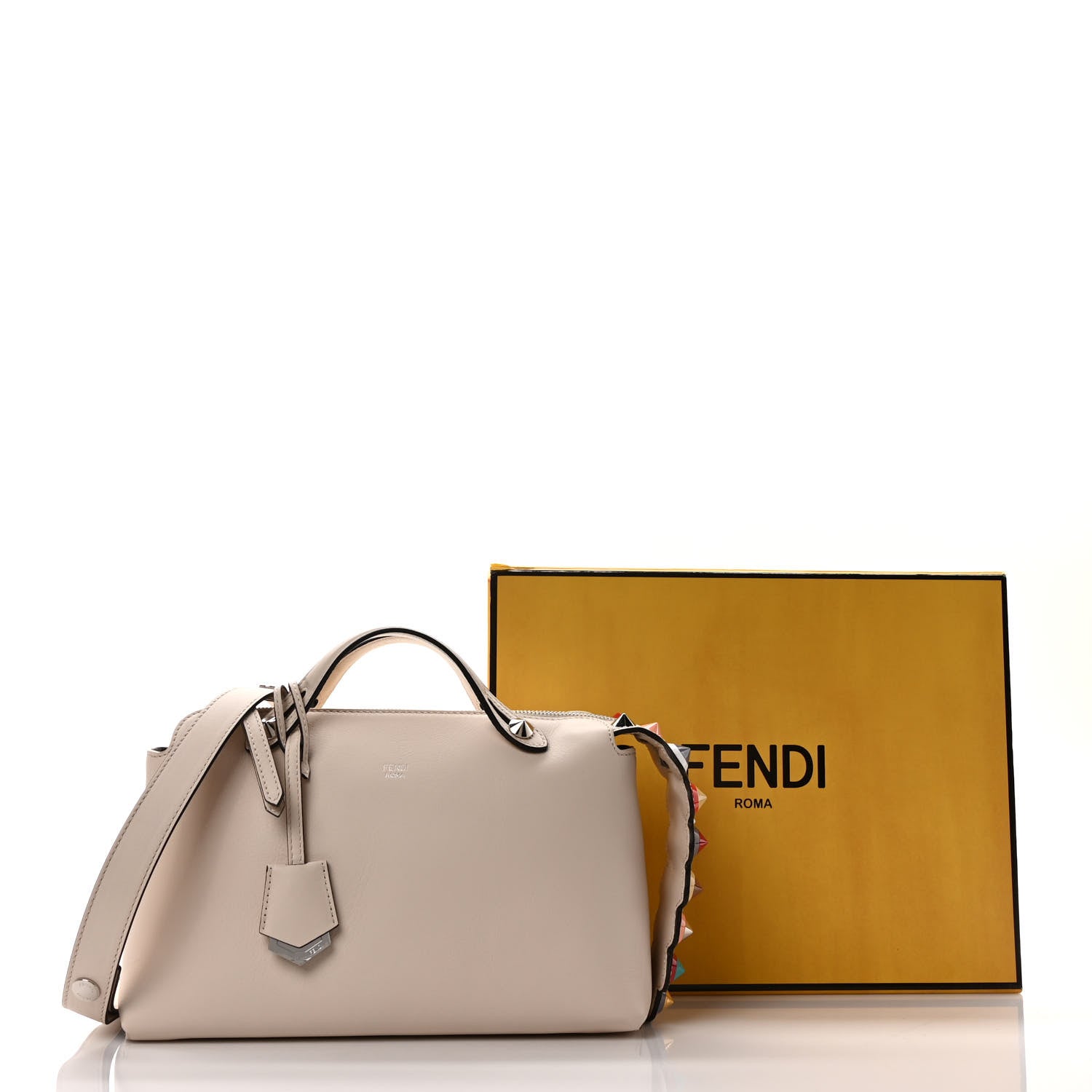 Fendi Vitello Dolce Croc Tail Studded Medium By The Way Boston Bag White Multicolor 11 of 11