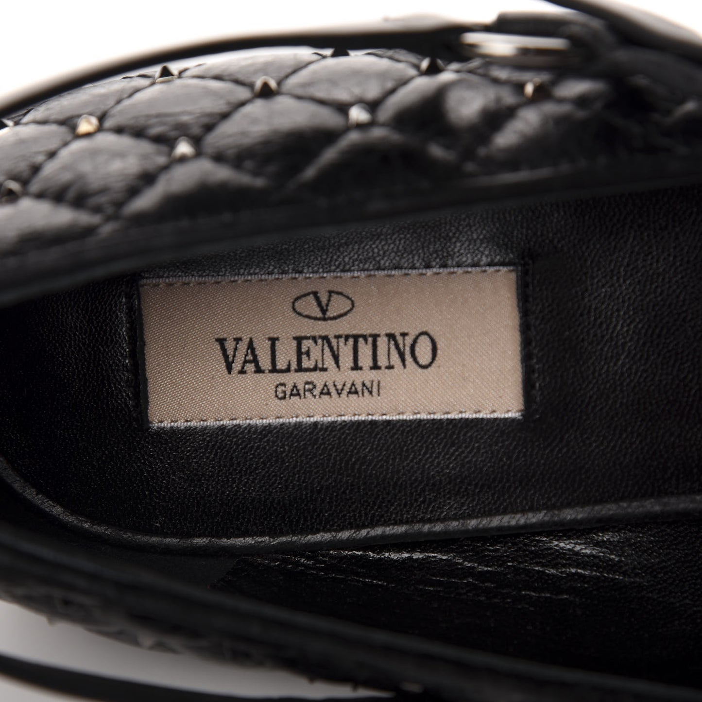 Crackled Lambskin Rockstud Spike Captoe Ballerina Flats 40.5 Black