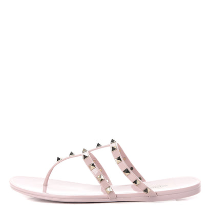 Valentino Garavani PVC Jelly Rockstud Caged Flat Thong Sandals 40 Water Rose 1 of 7