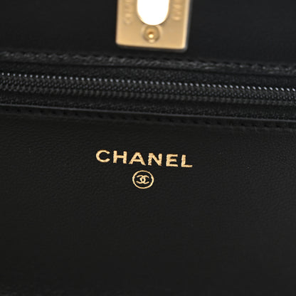 Chanel Lambskin Quilted CC Pearl Crush Wallet on Chain WOC Black 7 of 12