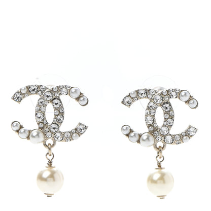 Chanel Crystal Pearl CC Drop Earrings Gold 1 of 5