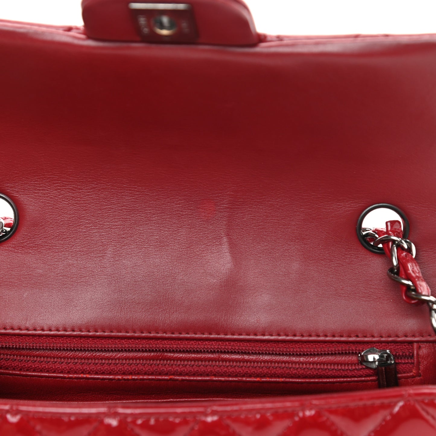 Patent Calfskin Quilted Mini Rectangular Flap Red